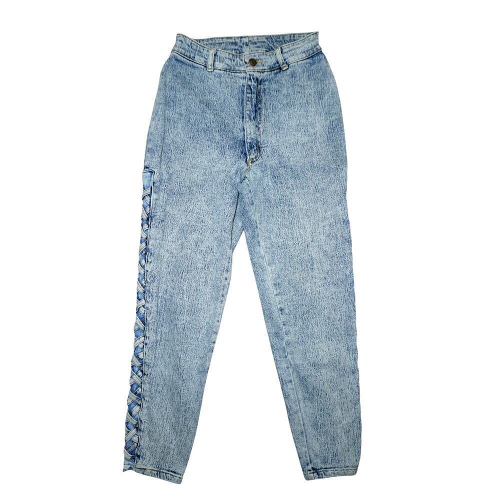 Vintage Venus USA High Waisted Acid Wash Jeans  Size 3 Crisscross Lace-Up Sides